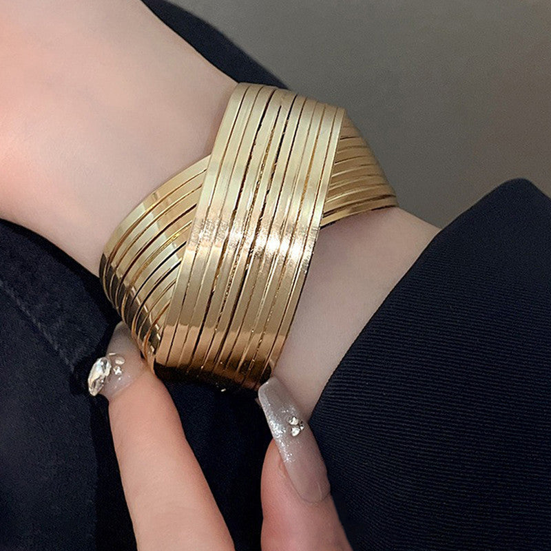 Gold-Plated Bangle-Style Cuff Bracelet For Women And Girls