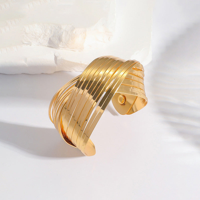 Gold-Plated Bangle-Style Cuff Bracelet For Women And Girls