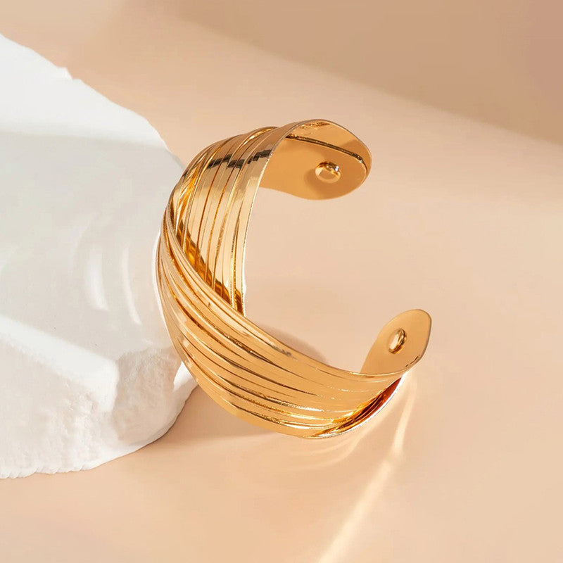 Gold-Plated Bangle-Style Cuff Bracelet For Women And Girls