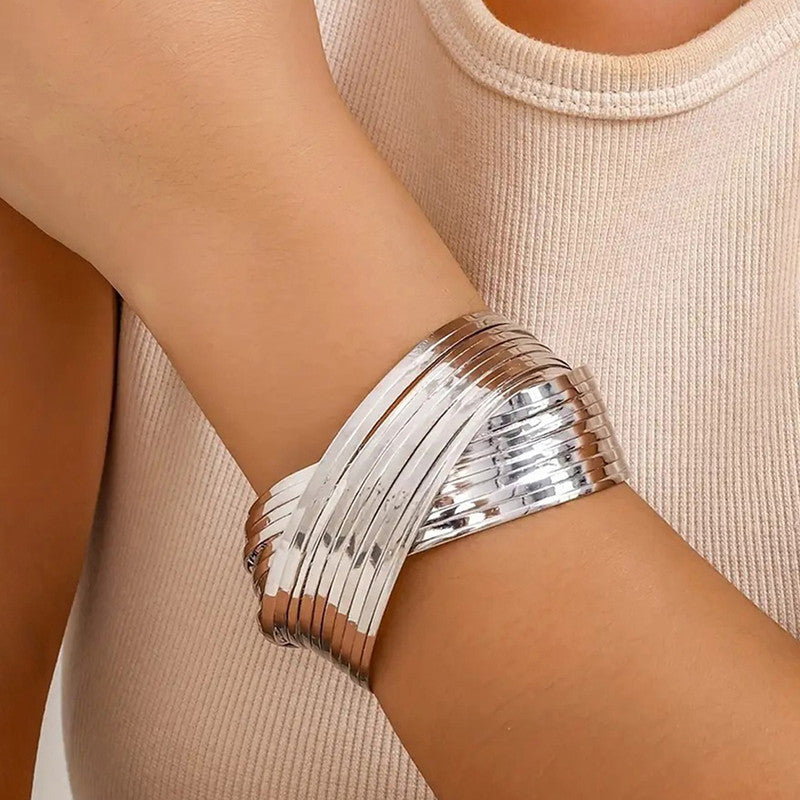 Silver-Plated Bangle-Style Cuff Bracelet For Women And Girls