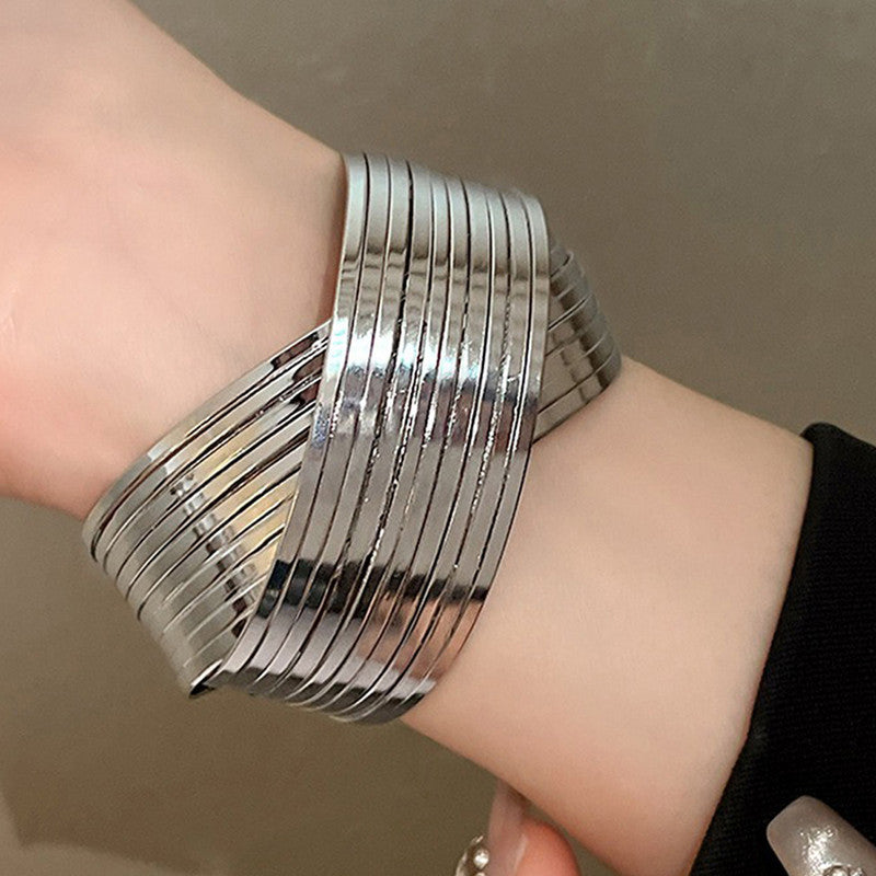 Silver-Plated Bangle-Style Cuff Bracelet For Women And Girls