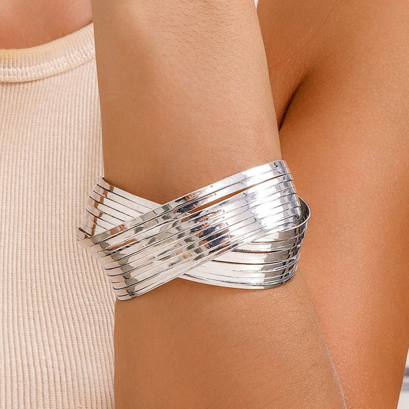 Silver-Plated Bangle-Style Cuff Bracelet For Women And Girls