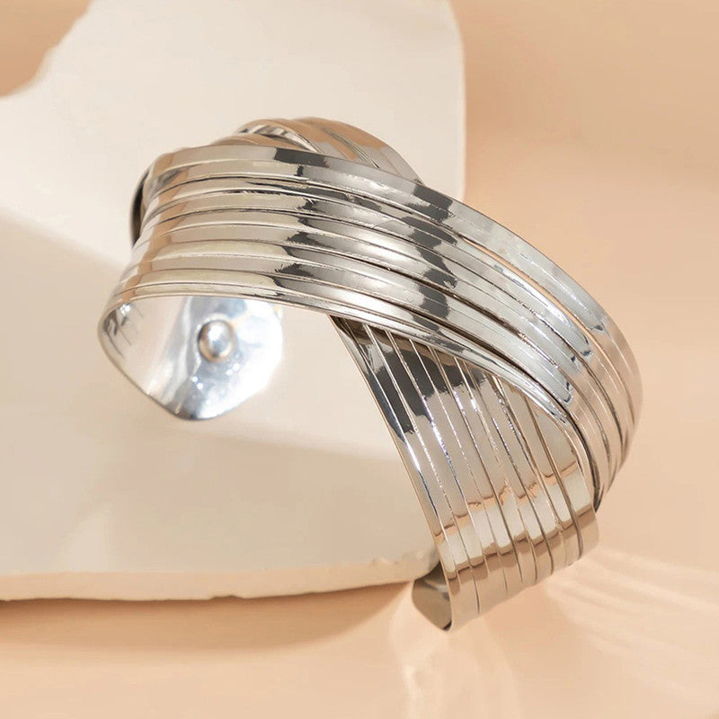 Silver-Plated Bangle-Style Cuff Bracelet For Women And Girls