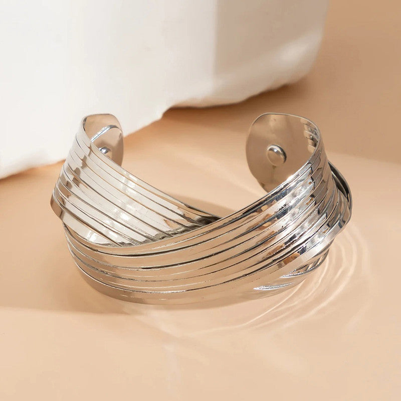 Silver-Plated Bangle-Style Cuff Bracelet For Women And Girls