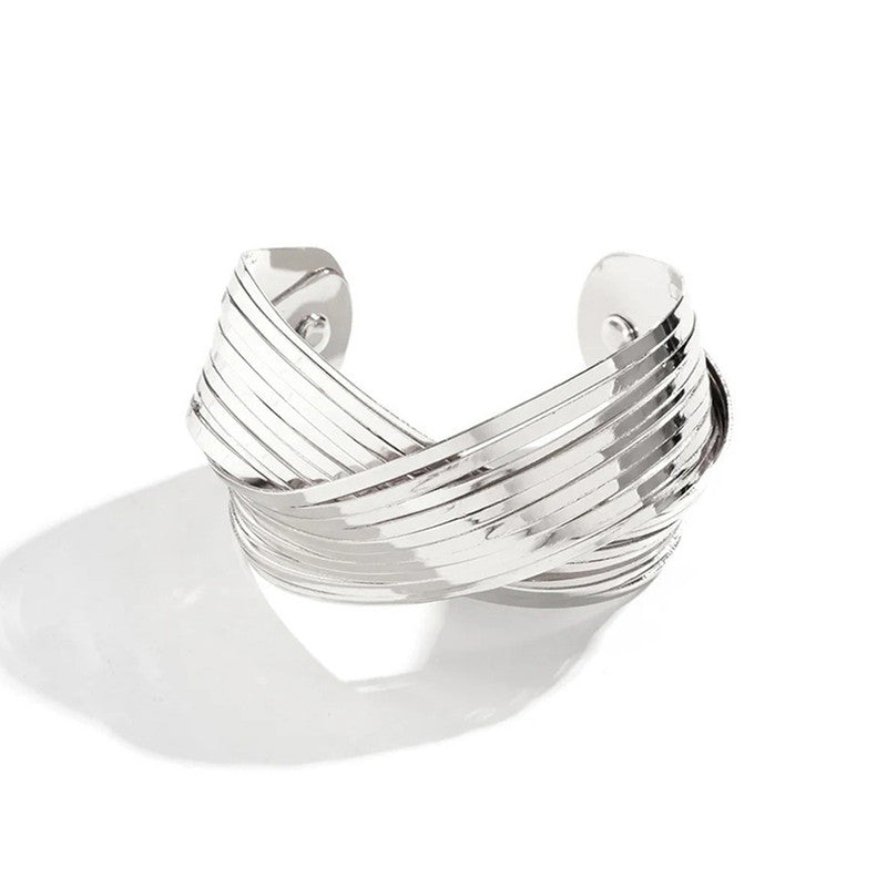 Silver-Plated Bangle-Style Cuff Bracelet For Women And Girls