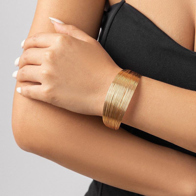 Gold-Plated Bangle-Style Cuff Bracelet For Women And Girls