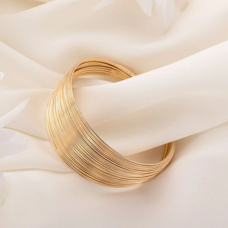 Gold-Plated Bangle-Style Cuff Bracelet For Women And Girls