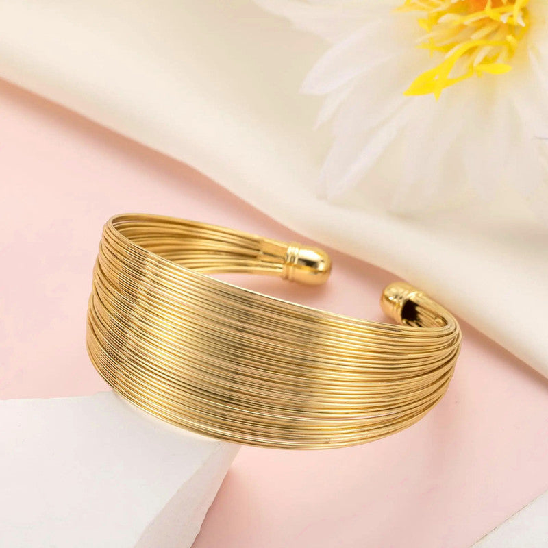 Gold-Plated Bangle-Style Cuff Bracelet For Women And Girls