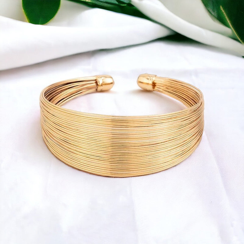 Gold-Plated Bangle-Style Cuff Bracelet For Women And Girls