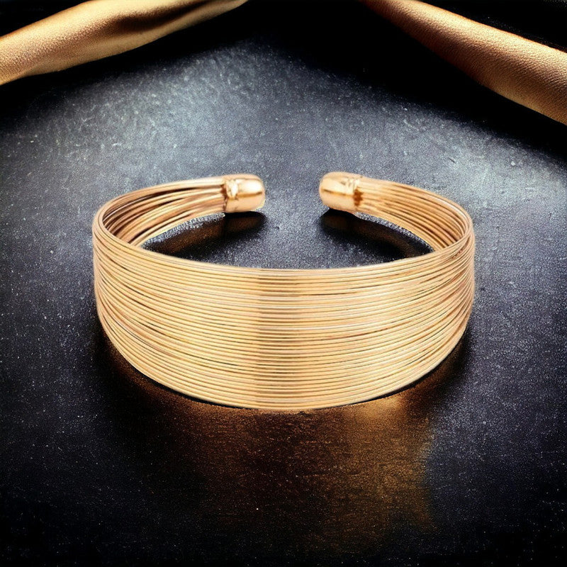 Gold-Plated Bangle-Style Cuff Bracelet For Women And Girls