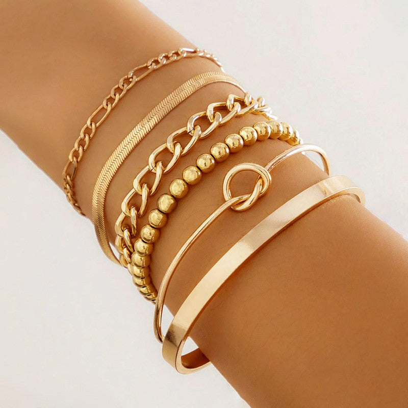 Gold Plated Set Of 6 Charm Bracelet for Women And Girls