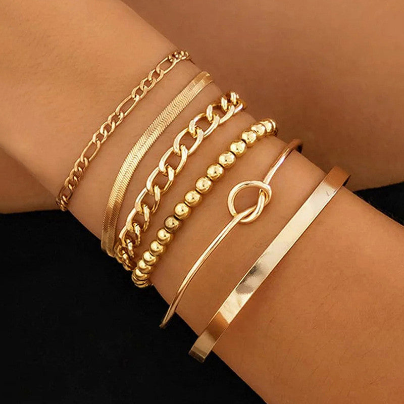 Gold Plated Set Of 6 Charm Bracelet for Women And Girls