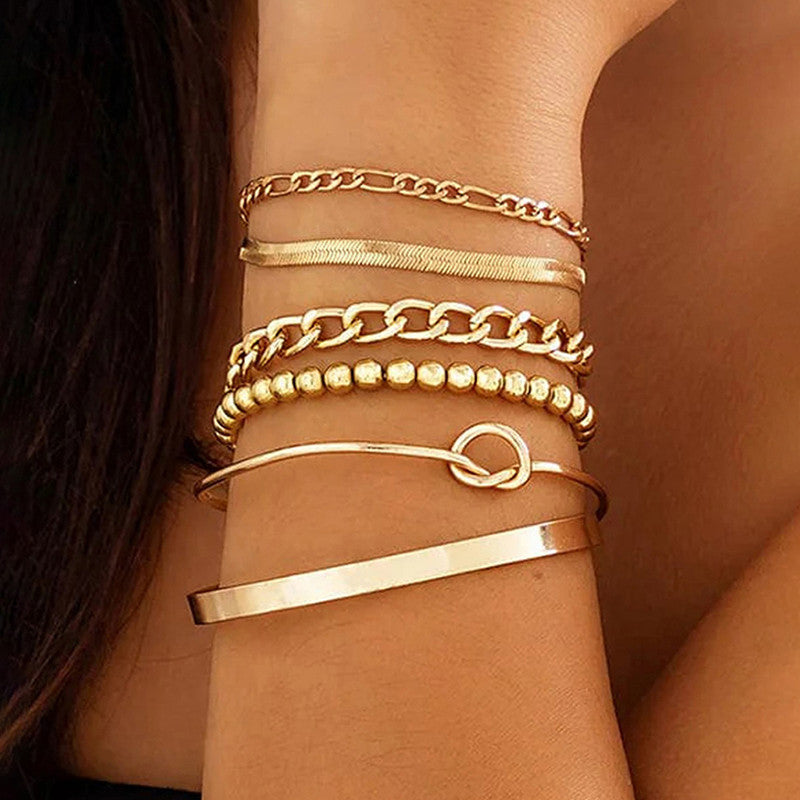 Gold Plated Set Of 6 Charm Bracelet for Women And Girls