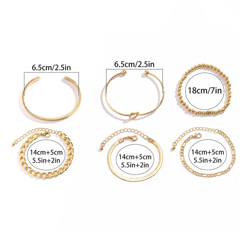 Gold Plated Set Of 6 Charm Bracelet for Women And Girls