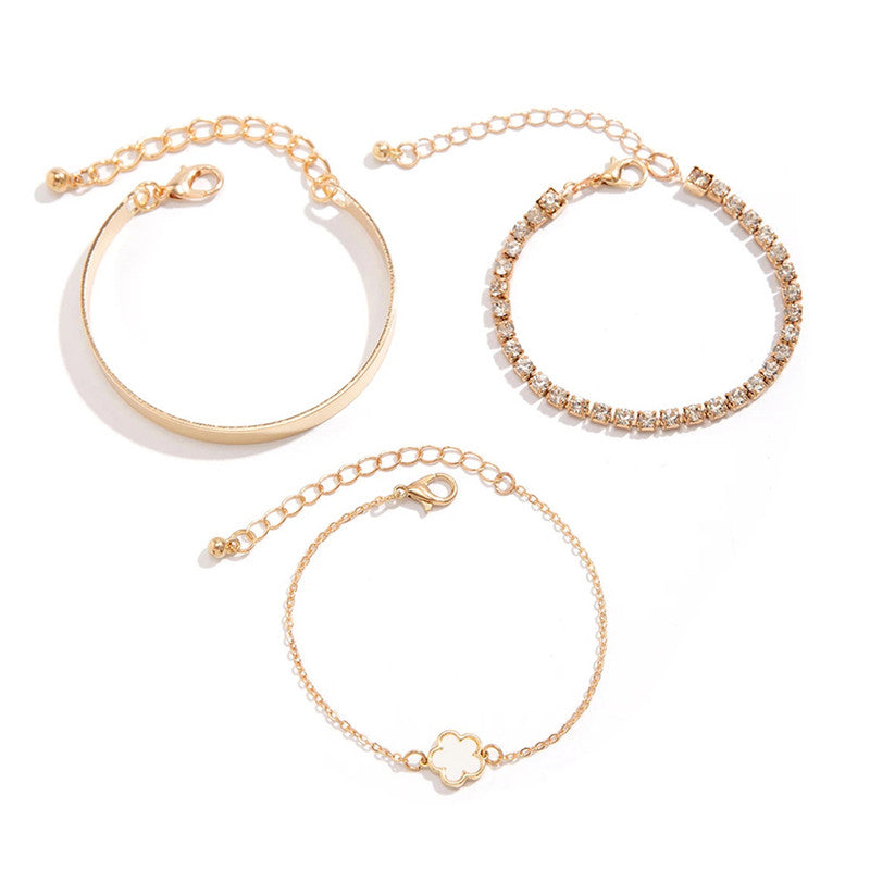 Gold Plated Set Of 3 White Clover Bracelet for Women And Girls