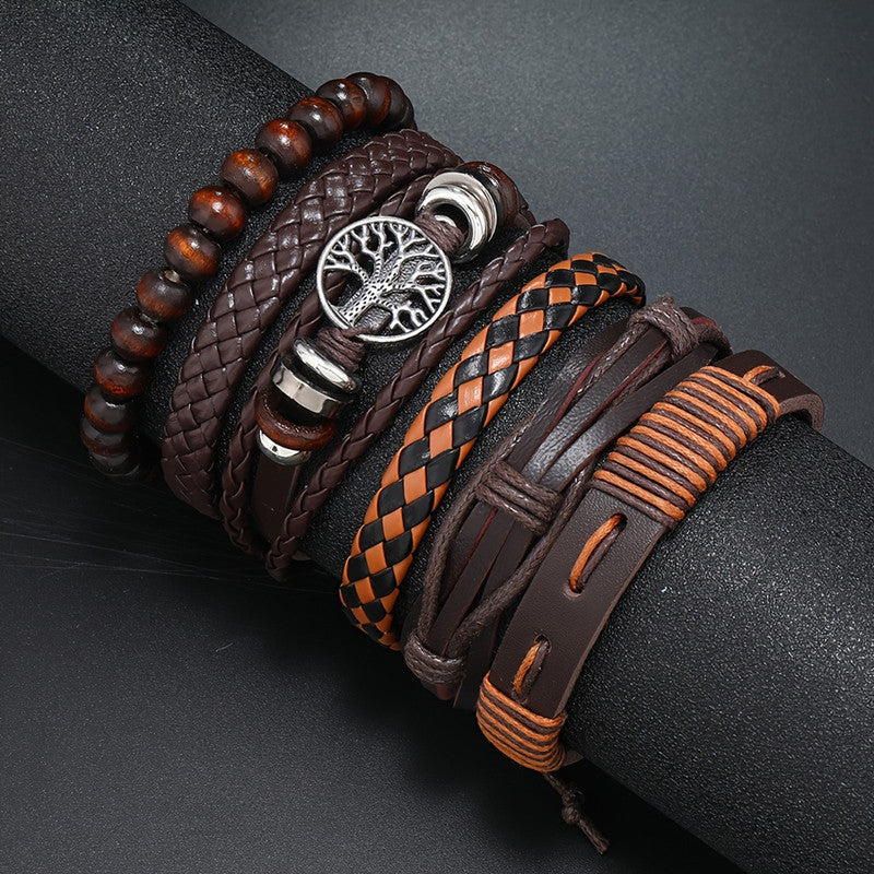 Brown Multistrand Pack of 6 Bracelets for Men