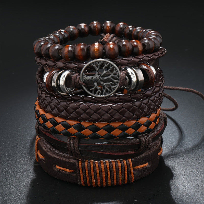 Brown Multistrand Pack of 6 Bracelets for Men