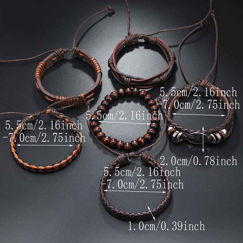 Brown Multistrand Pack of 6 Bracelets for Men