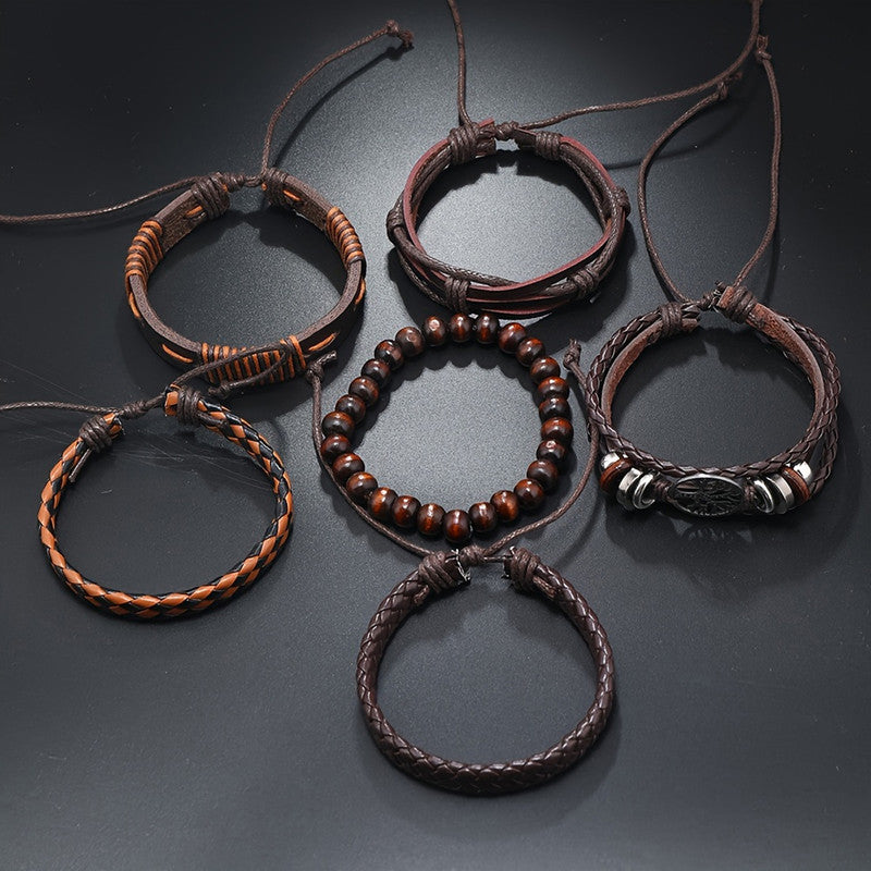 Brown Multistrand Pack of 6 Bracelets for Men