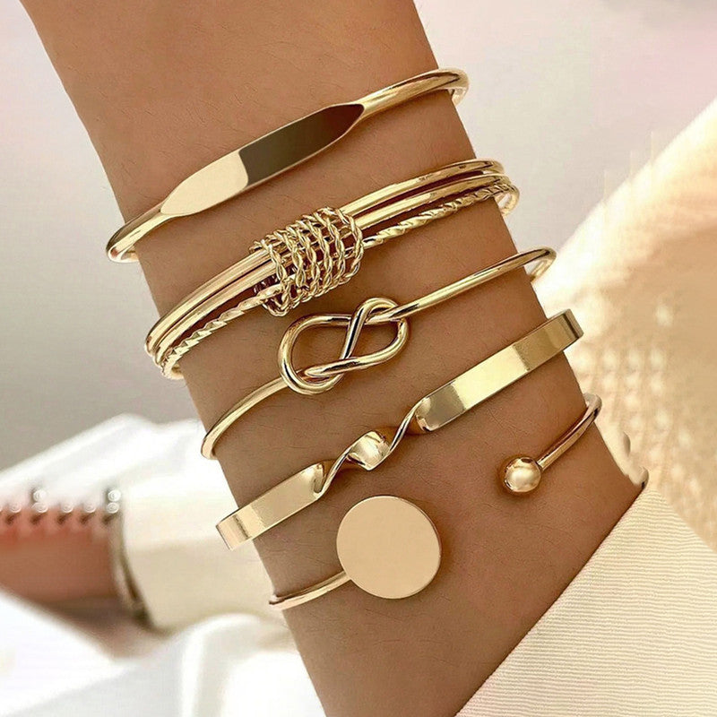 Gold Plated Set Of 5 Charm Bracelet for Women And Girls