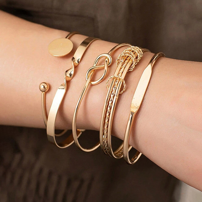 Gold Plated Set Of 5 Charm Bracelet for Women And Girls