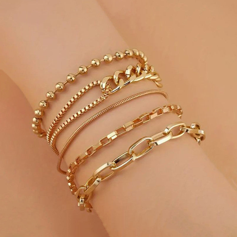 Gold Plated Set Of 5 Charm Bracelet for Women And Girls