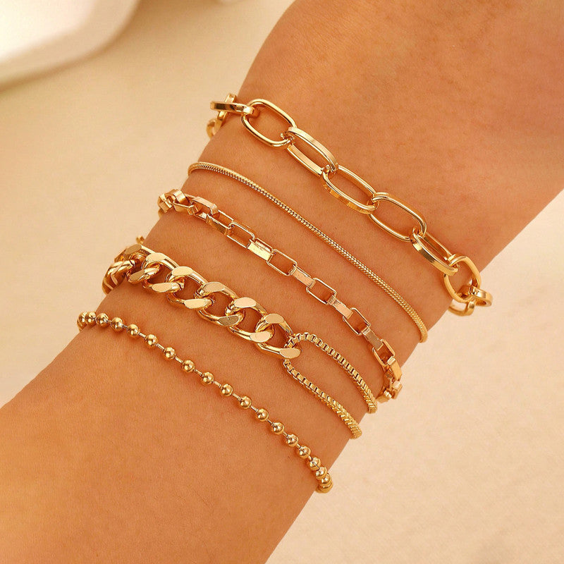 Gold Plated Set Of 5 Charm Bracelet for Women And Girls