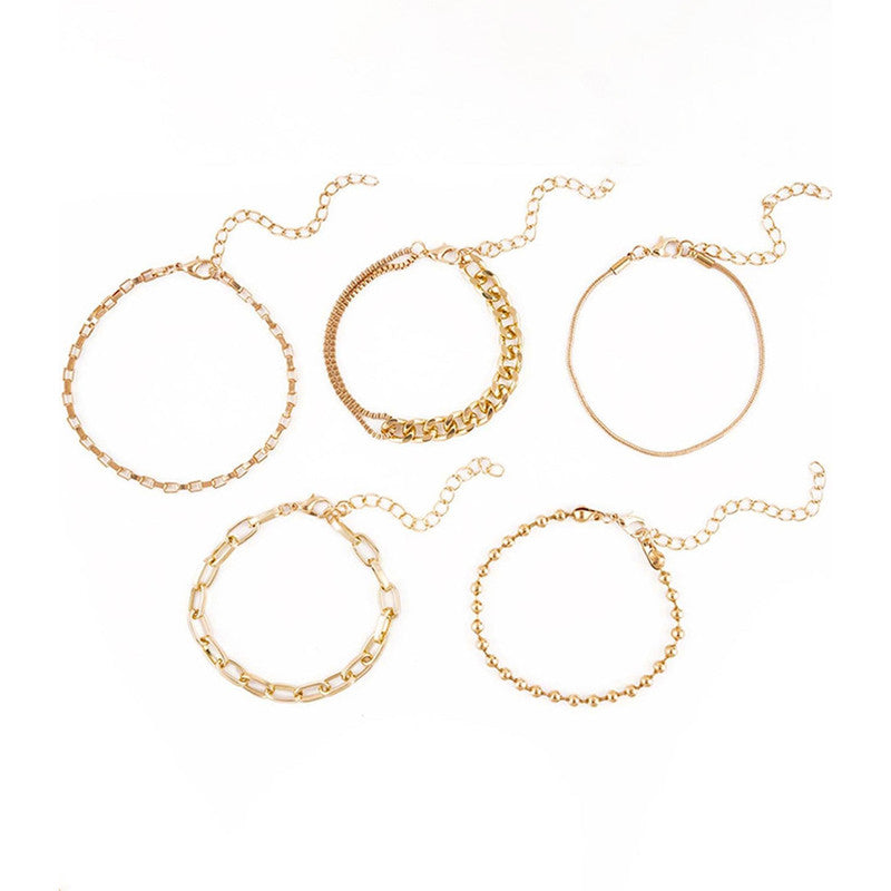 Gold Plated Set Of 5 Charm Bracelet for Women And Girls