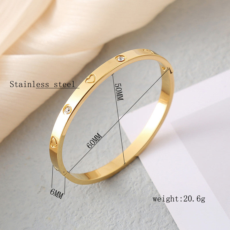 Stainless Steel Astonishing Gold Plated Love AD Anti-Tarnish Bracelet For Women