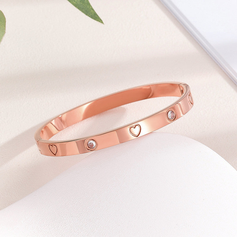 Stainless Steel Astonishing Rose Gold Plated Love AD Bracelet For Women