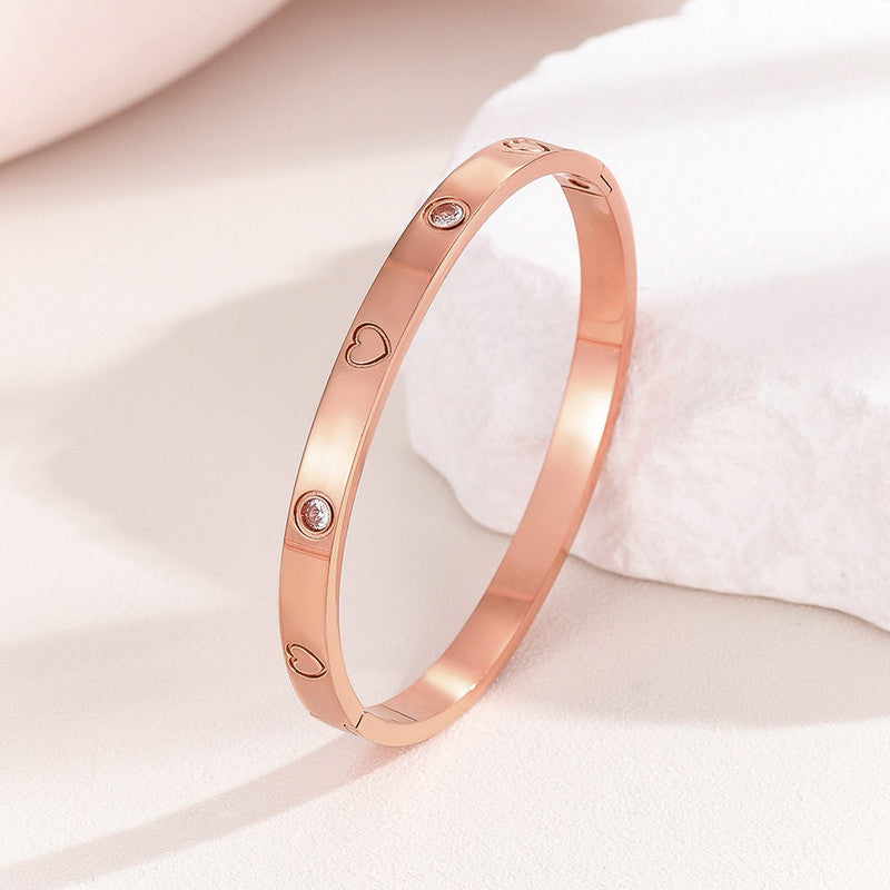 Stainless Steel Astonishing Rose Gold Plated Love AD Bracelet For Women