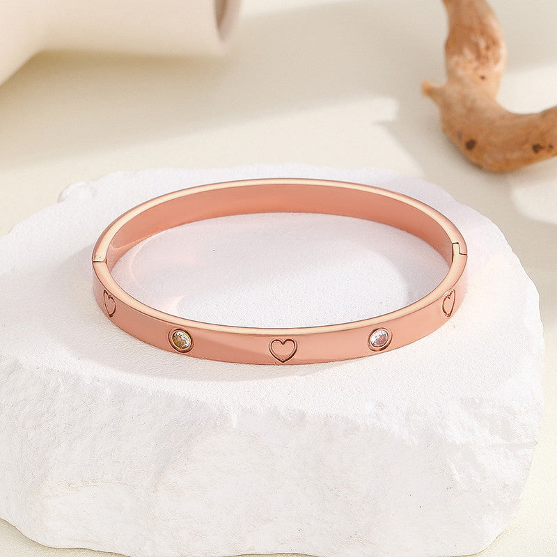 Stainless Steel Astonishing Rose Gold Plated Love AD Bracelet For Women