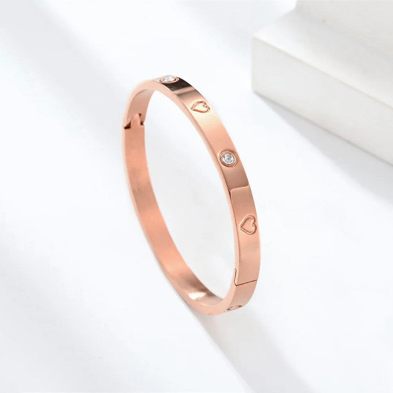 Stainless Steel Astonishing Rose Gold Plated Love AD Bracelet For Women