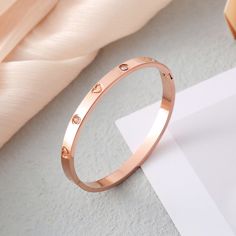 Stainless Steel Astonishing Rose Gold Plated Love AD Bracelet For Women