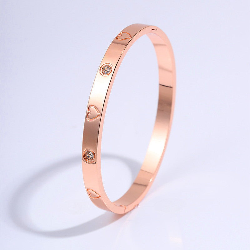 Stainless Steel Astonishing Rose Gold Plated Love AD Bracelet For Women