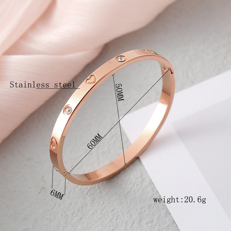 Stainless Steel Astonishing Rose Gold Plated Love AD Bracelet For Women