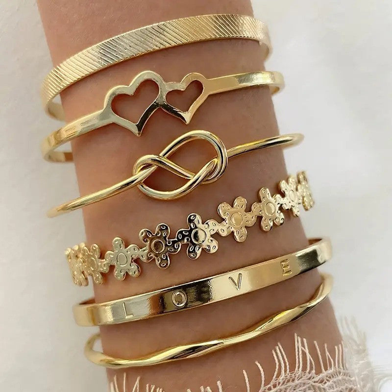 Gold Plated Set Of 6 Charm Bracelet for Women And Girls