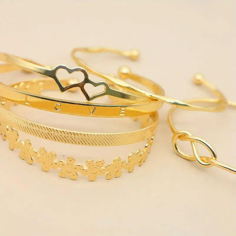 Gold Plated Set Of 6 Charm Bracelet for Women And Girls