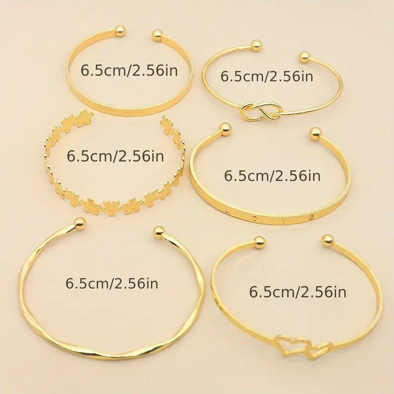 Gold Plated Set Of 6 Charm Bracelet for Women And Girls