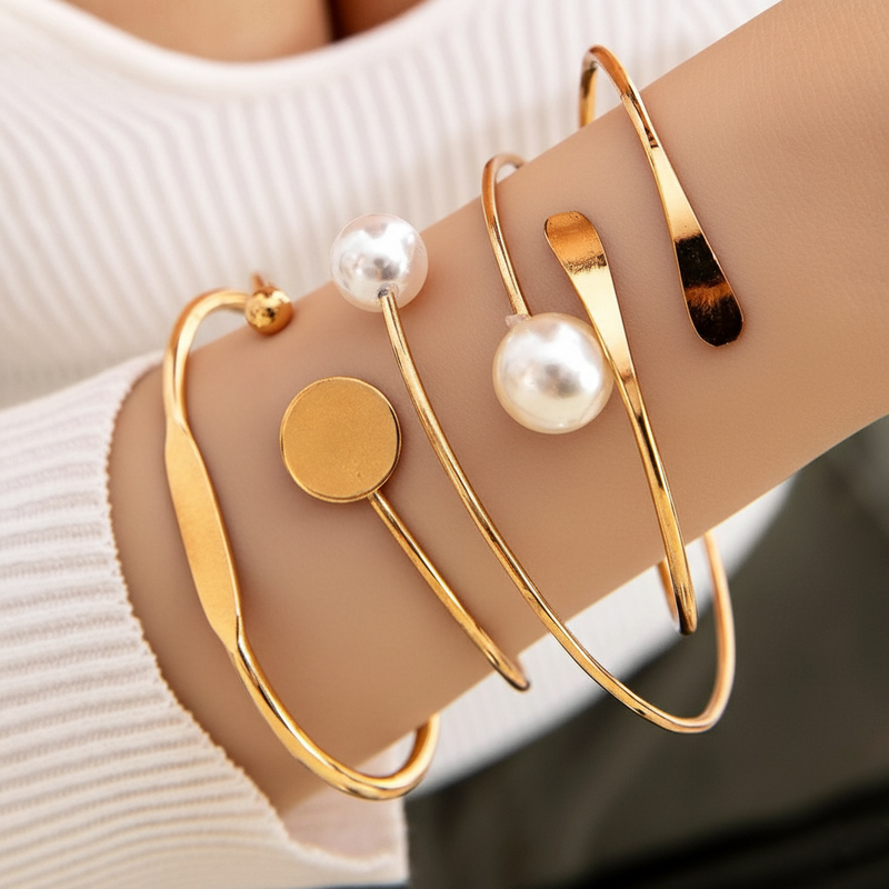 Gold Plated Multi Theme Love Cuff Bracelets (Pack of 4)