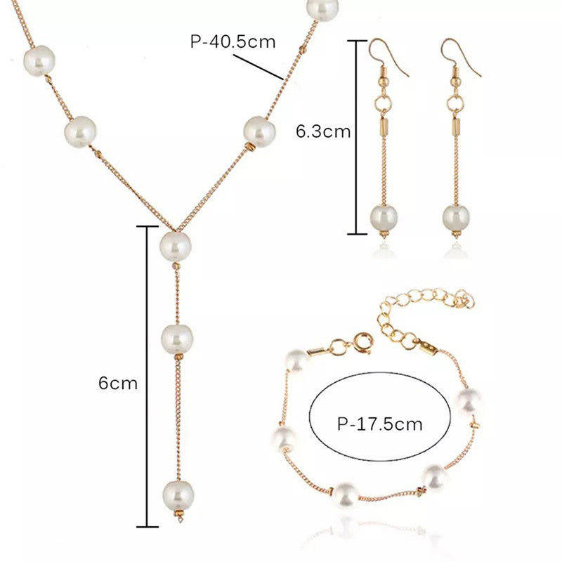 Gold Plated White Pearl Studded Multi-Piece Single-Strand Jewellery Set