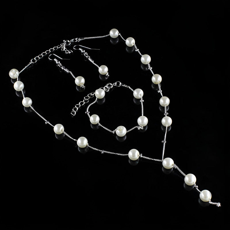 Silver Plated White Pearl Studded Multi-Piece Single-Strand Jewellery Set