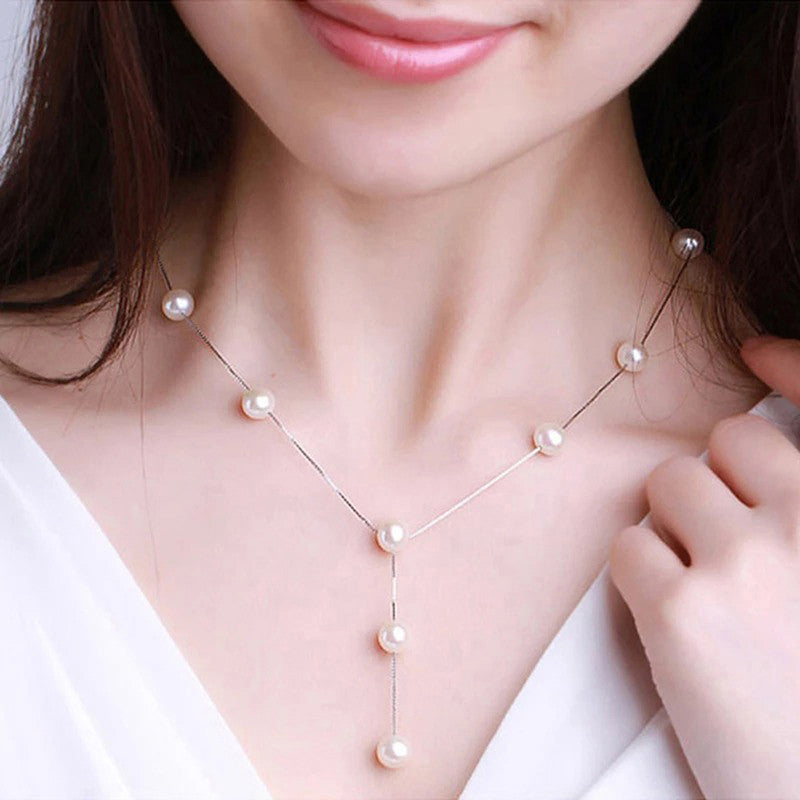 Silver Plated White Pearl Studded Multi-Piece Single-Strand Jewellery Set