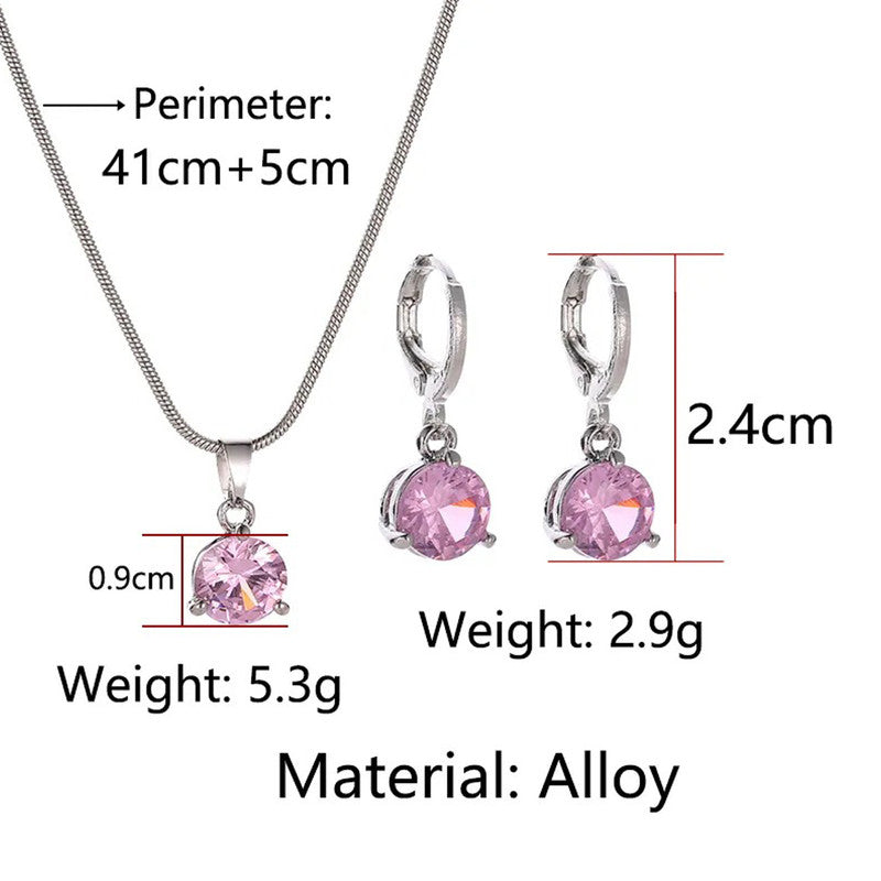 Silver Plated CZ Stone-Studded Colorful Anti Tarnish Pendant Set