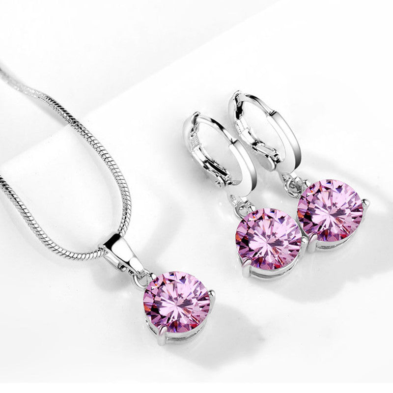 Silver Plated CZ Stone-Studded Colorful Anti Tarnish Pendant Set