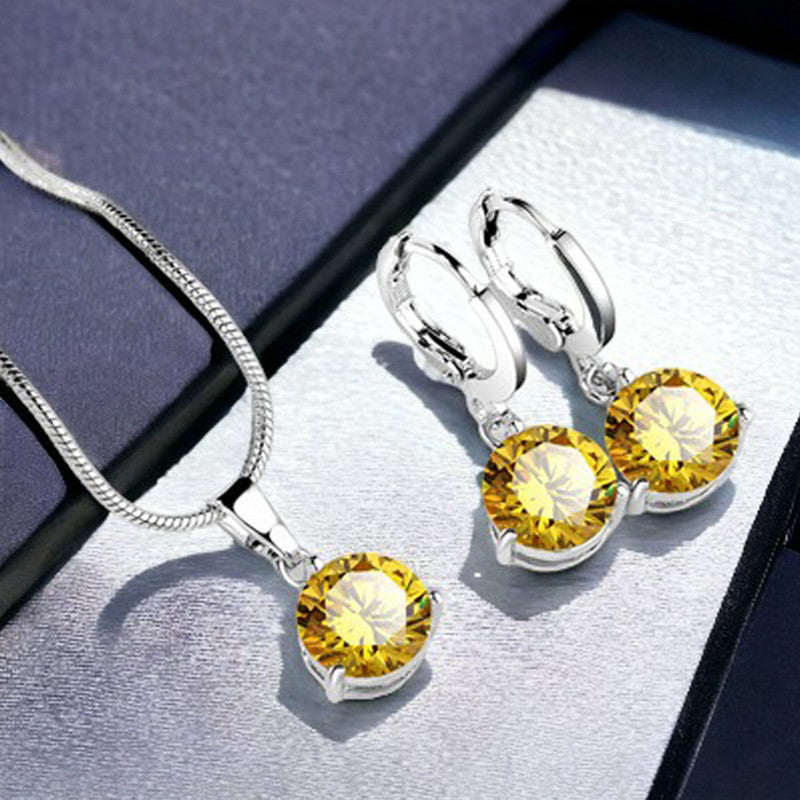 Silver Plated CZ Stone-Studded Colorful Anti Tarnish Pendant Set