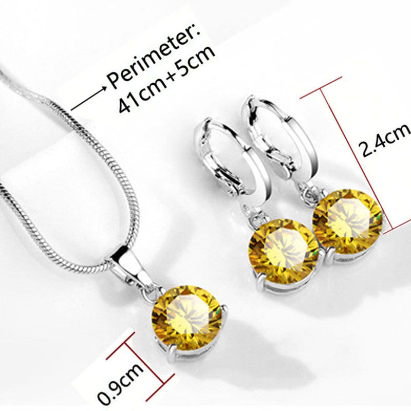 Silver Plated CZ Stone-Studded Colorful Anti Tarnish Pendant Set