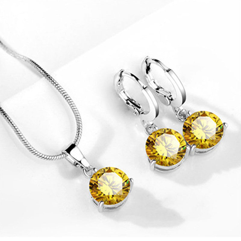 Silver Plated CZ Stone-Studded Colorful Anti Tarnish Pendant Set