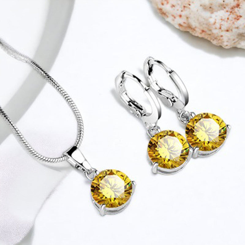 Silver Plated CZ Stone-Studded Colorful Anti Tarnish Pendant Set