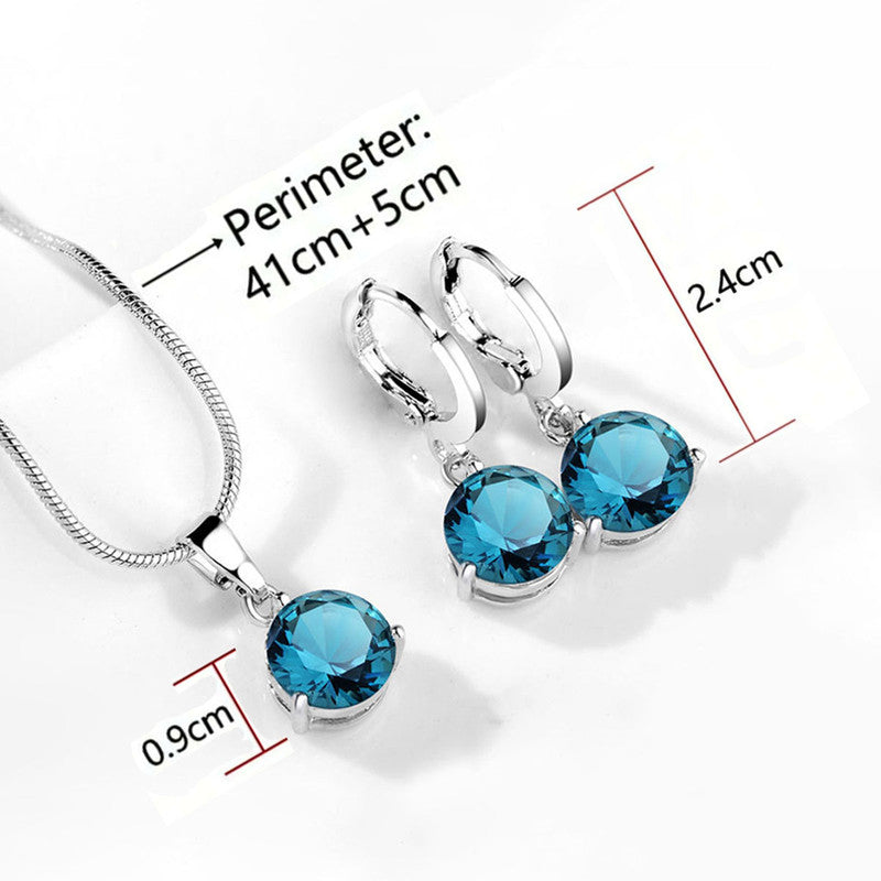 Silver Plated CZ Stone-Studded Colorful Anti Tarnish Pendant Set